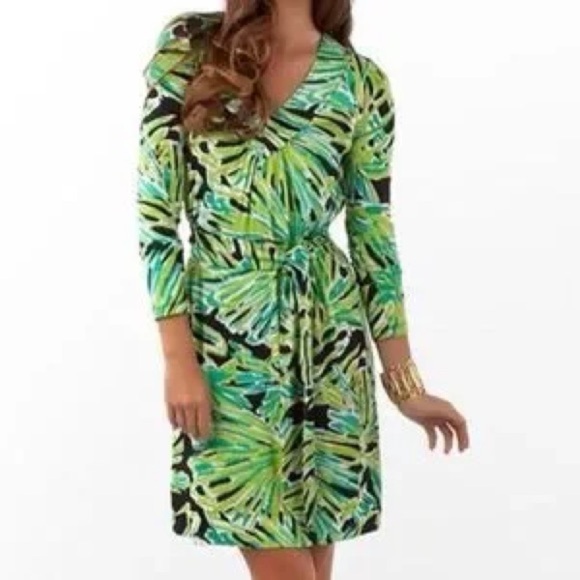 Lilly Pulitzer Adalie Ruffle Wrap Dress Green with envy - Picture 1 of 9